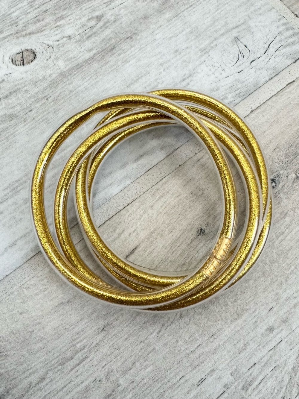 Glitter Gold Jelly Bangle Bracelets - Picture 2 of 5